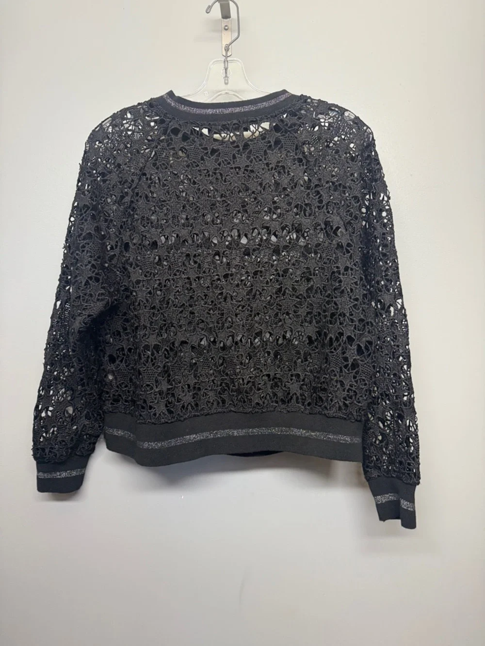 Zara Black Open Knit Lace Sheer Pullover with Metallic Detail - Picture 7 of 7